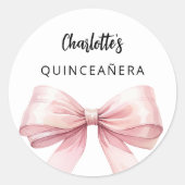 Boog roze wit elegante Quinceanera Ronde Sticker (Voorkant)