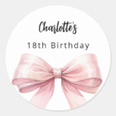 Boog roze wit elegante Verjaardag Ronde Sticker (Voorkant)