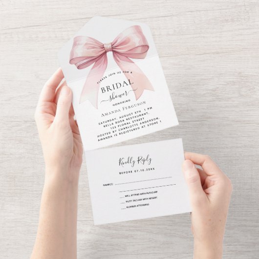 Boog roze wit Vrijgezellenfeest rsvp All In One Uitnodiging (Afscheurbaar)