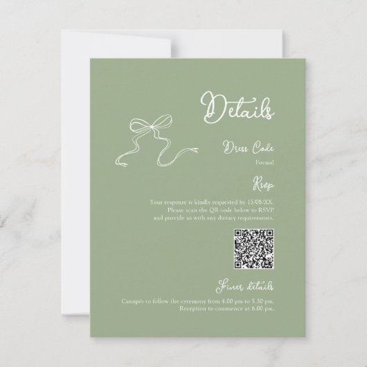 Boog Saliegroen Details Qr code RSVP Kaartje (Voorkant)
