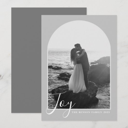 Boog Script Joy Gray Vertical Kerstkaart (Voorkant / Achterkant)