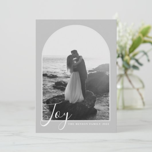 Boog Script Joy Gray Vertical Kerstkaart (Staand voorkant)