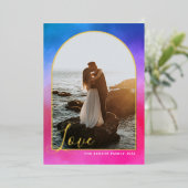 Boog Script Liefde Geschilderd Roze Blauw Verticaa Folie Feestdagenkaart (Staand Voorkant)