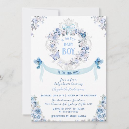 Boog Stof Bloemengratificatie Zoete Baby Jongen Ba Kaart (Voorkant)