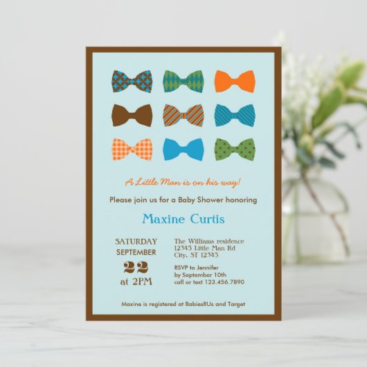 Boog Stropdas Baby shower Uitnodiging (Staand voorkant)