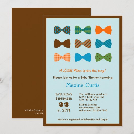 Boog Stropdas Baby shower Uitnodiging (Voorkant / Achterkant)