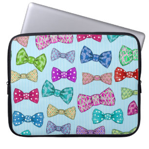Boog stropdas, blauwe strepen, waterverf. laptop sleeve