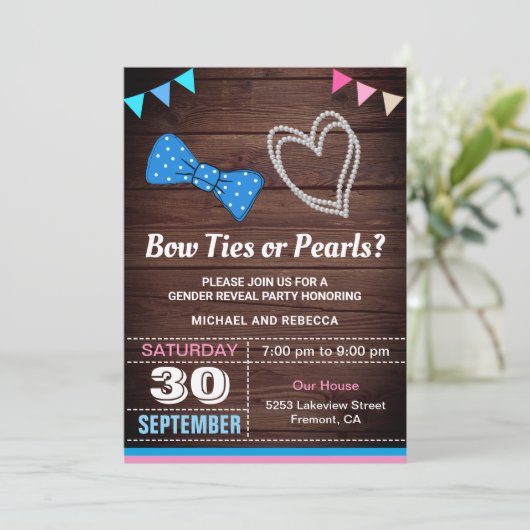 Boog Stropdassen of parels Geslacht onthullen Part Kaart (Staand voorkant)