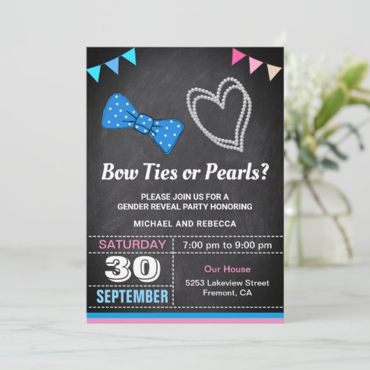 Boog Stropdassen of parels Geslacht onthullen Part Kaart (Staand voorkant)