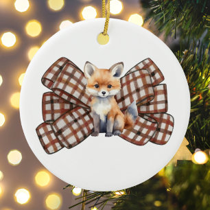 Boog Vos Schattig Aquarel Whimsical Kerstmis Keramisch Ornament