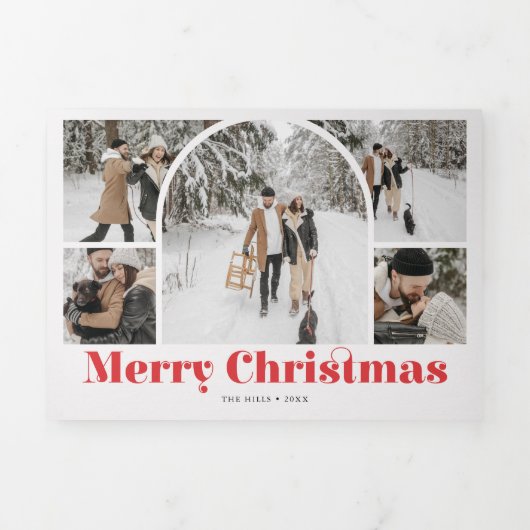 Boog Vrolijk Kerstivoor Foto Drievoud Drieluik Wenskaart (Cover)