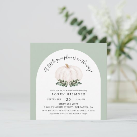 Boog Witte Pompoen Herfst Baby Shower Vierkant Kaart (Staand voorkant)