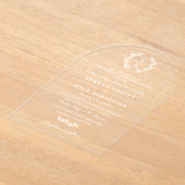 Boog Witte Typografie Krans Monogram Huwelijk Acryl Uitnodigingen (Laagn)