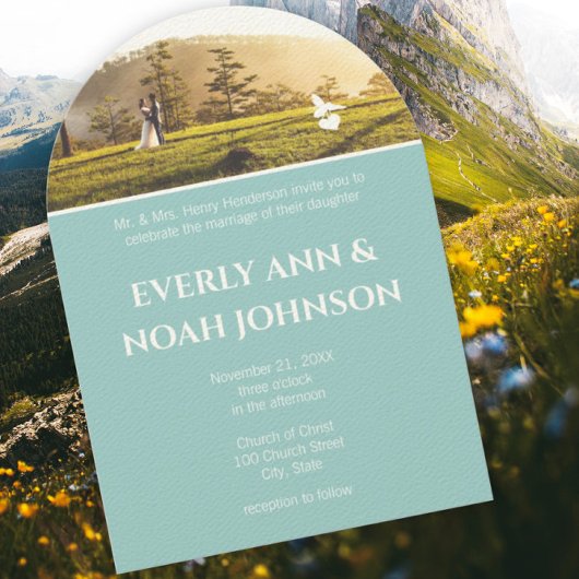 Boog Zilver Blauw Bloemen En Bijen Trouwen Kaart