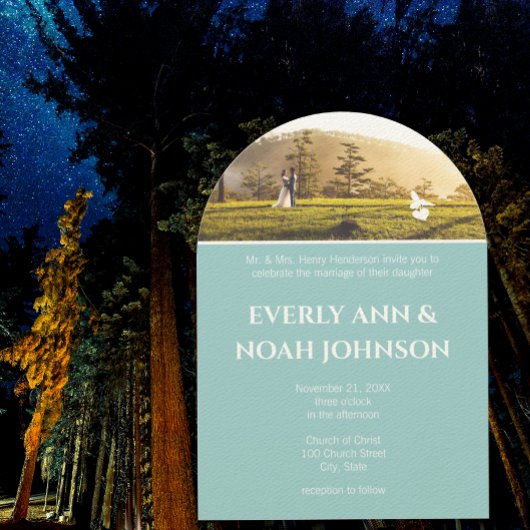 Boog Zilver Blauw Bloemen En Bijen Trouwen Kaart