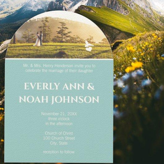 Boog Zilver Blauw Bloemen En Bijen Trouwen Kaart