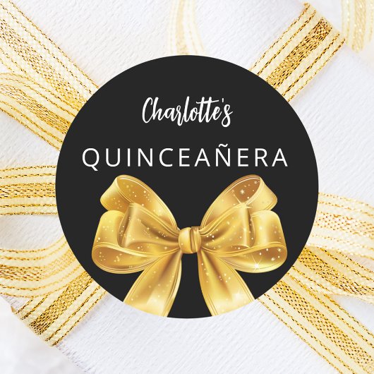 Boog zwart goud Quinceanera Ronde Sticker