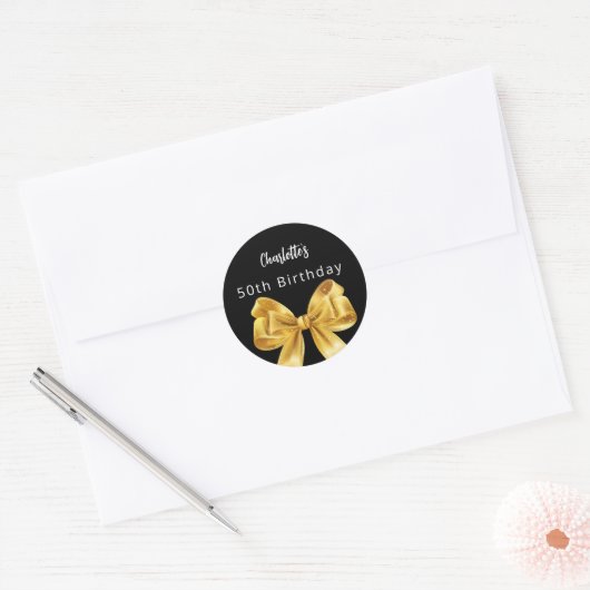 Boog zwart goud Verjaardag Ronde Sticker (Envelop)
