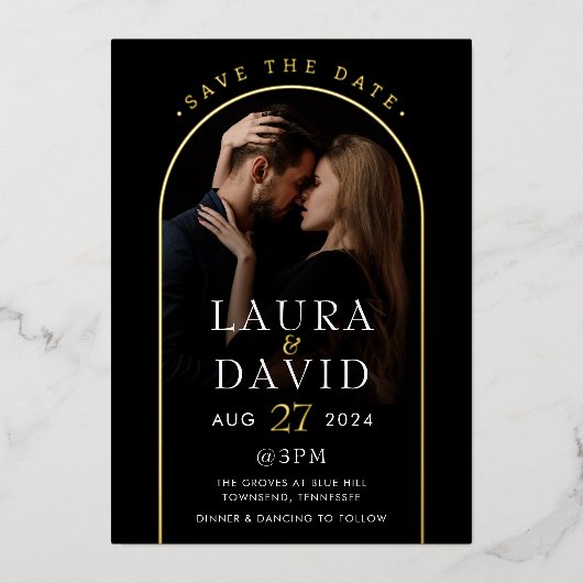 Boog Zwart-wit Elegantie Folie Uitnodiging (Voorkant)