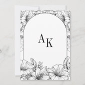 Boog Zwart Witte Bloem Rustieke Monogram Trouw  Kaart (Achterkant)