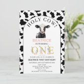 Boog Zwarte Koe Print Heilige Koe 1e verjaardag Kaart (Staand voorkant)