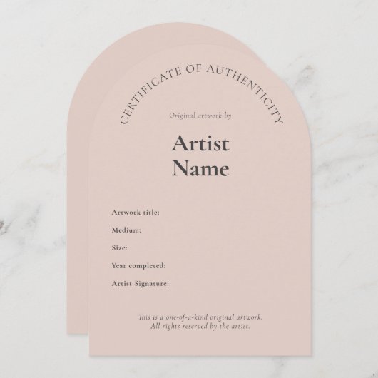 Boogbewijs van authenticiteit Art Sjabloon Kaart (Voorkant / Achterkant)