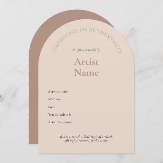 Boogbewijs van authenticiteit Art Sjabloon Kaart (Voorkant / Achterkant)
