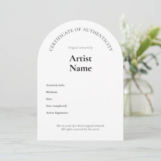 Boogbewijs van authenticiteit Art Sjabloon Kaart (Staand voorkant)
