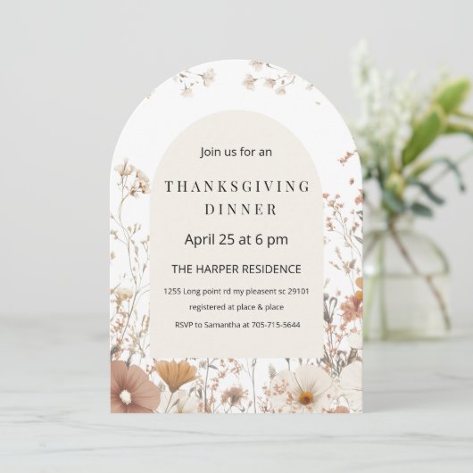 Boogbloemige Thanksgiving Diner Neutraal Kaart (Staand voorkant)