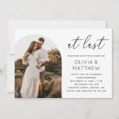 Boogfoto bruiloft met QR-code | Eindelijk een scri Kaart (Voorkant)