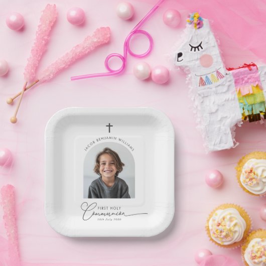 Boogfoto Eerste Communie Jongen Papieren Bordje (Feest)