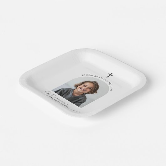 Boogfoto Eerste Communie Jongen Papieren Bordje (Gebogen)