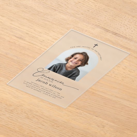 Boogfoto Eerste Communie Jongen Uitnodiging (Laagn)