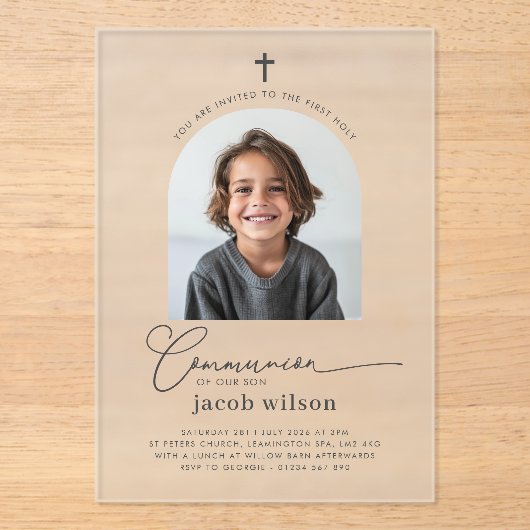 Boogfoto Eerste Communie Jongen Uitnodiging (Voorkant)
