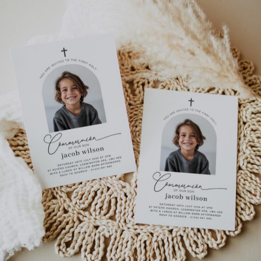 Boogfoto Eerste Communie Jongen Uitnodiging