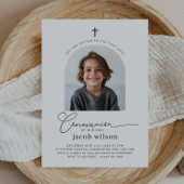 Boogfoto Eerste Communie Jongen Uitnodiging