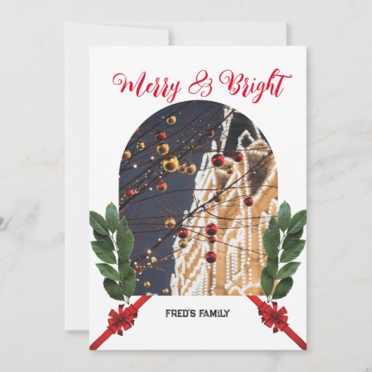 Boogfoto elegante vrolijke kerst feestdagenkaart (Voorkant)