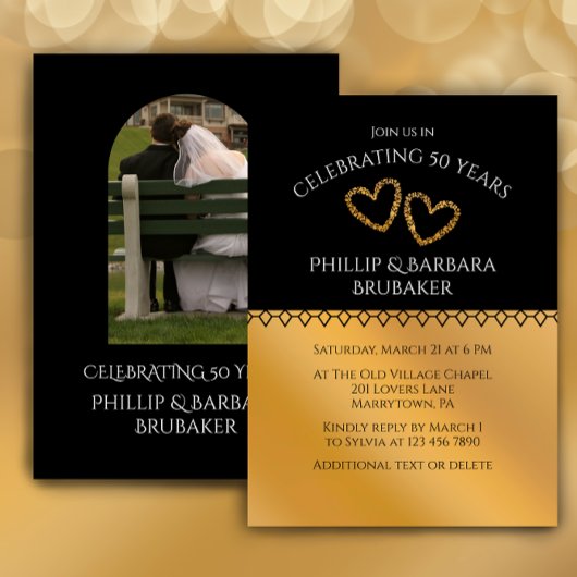 Boogfoto Golden 50th Wedding Jubileum Party Kaart