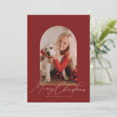 Boogfoto & handgeschreven Kerstscript  Feestdagenkaart (Staand voorkant)