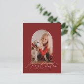 Boogfoto & handgeschreven vrolijk kerstscript feestdagenkaart (Staand voorkant)