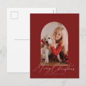 Boogfoto & handgeschreven vrolijk kerstscript feestdagenkaart (Voorkant / Achterkant)
