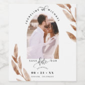 Boogfoto, Koper verlaat Bruiloft Sla de datum op Wijn Etiket (Enkel label)