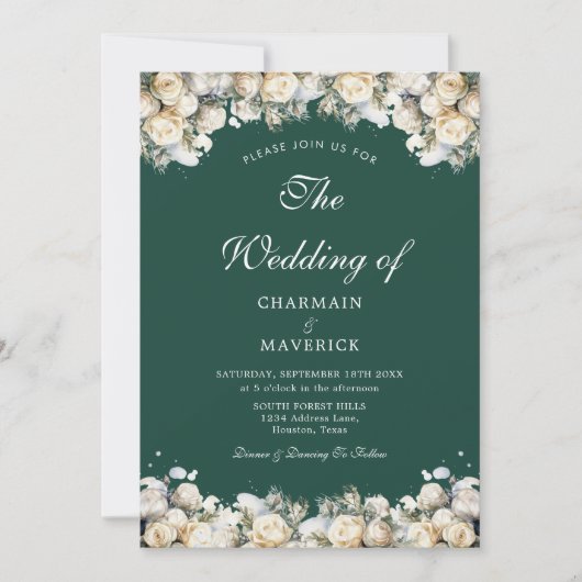 Boogfoto met witte rozen Smaragdgroene bruiloft Kaart (Voorkant)