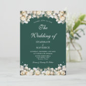Boogfoto met witte rozen Smaragdgroene bruiloft Kaart (Staand voorkant)