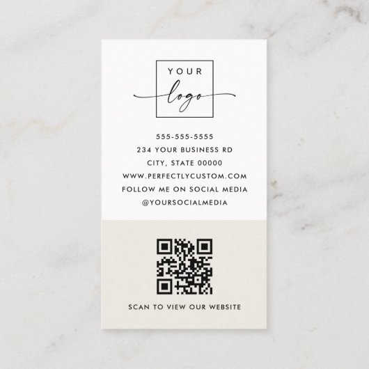 Boogfoto modern minimal light tan QR logo Visitekaartje (Achterkant)
