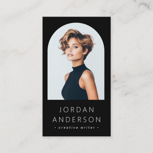 Boogfoto modern minimalistisch QR code logo zwart Visitekaartje (Voorkant)