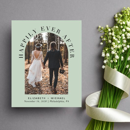 Boogfoto Sage Bruiloft Receptie Uitnodiging