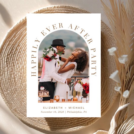 Boogfoto Wit Goud Bruiloft Receptie Kaart