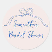 Booghand Getekend Iets Blauw Bruidsdouche Ronde Sticker (Voorkant)