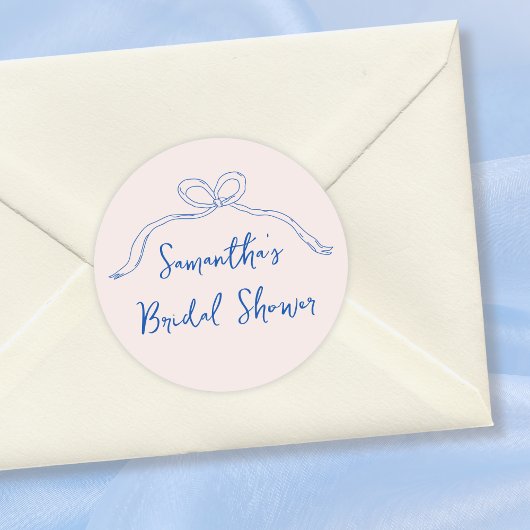 Booghand Getekend Iets Blauw Bruidsdouche Ronde Sticker